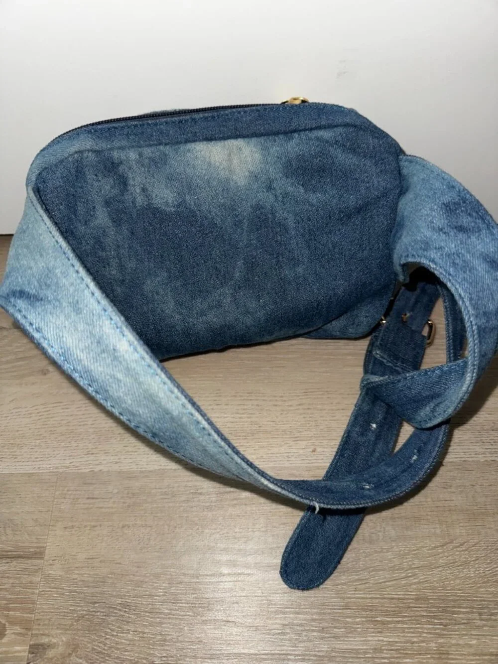 Denim Moto Jacket Style Fanny Pack Blue Jean Crossbody Adjustable
